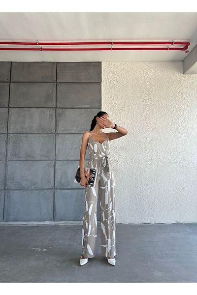 FioriModa Patterned V-Neck Strappy Jumpsuit