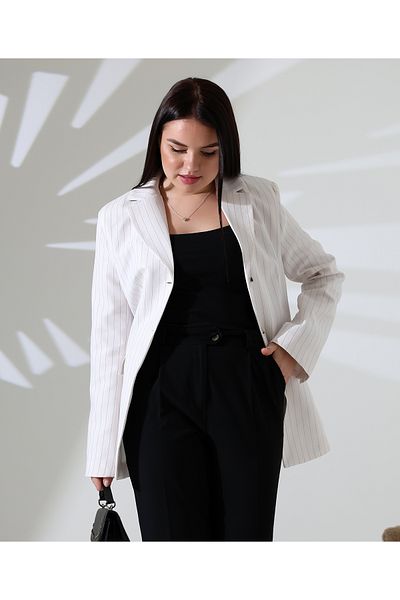 COCOCİX ριγέ σακάκι με στάμπα διπλή τσέπη Blazer jacket
