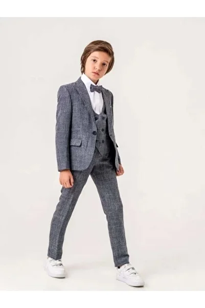 Zekids Boy's Pocket Handkerchief Detailed Linen Suit (10-14 Years Old)