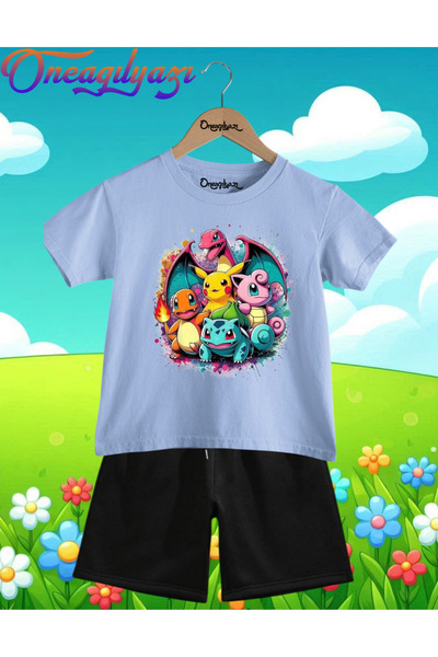 oneagılyazı POKEMON Štampano Oversize kroj Dječje šortseve T-shirt set