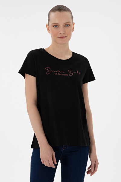 U.S. Polo Assn. Kadın Siyah Bisiklet Yaka Tişört 50305746-VR046