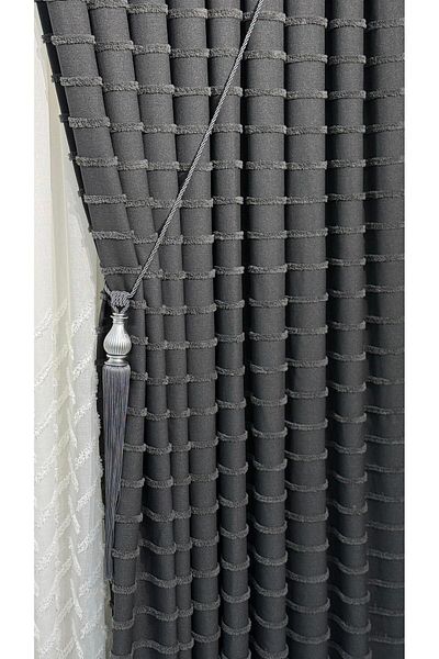 Fon Dünyası Panel Background Curtain Elegant Tasseled Anthracite (Single Wing)