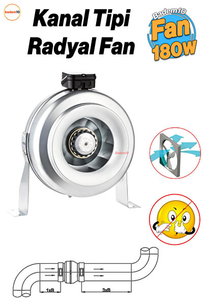 Badem10 Kanal Tipi Radyal Fanlar Aspiratör Havalandırma Fanı 180 W Kirli Hava...