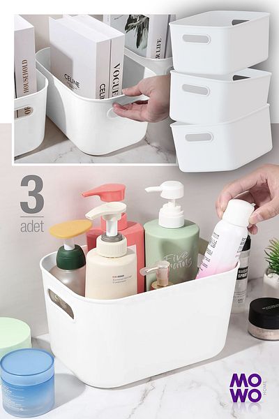 Mowo Home Alegra 4 Lt Cream 3 τεμάχια Καλάθι οργανωτή στο ντουλάπι, διακοσμητικό κουτί αποθήκευσης, οργάνωση μπάνιου και κουζίνας