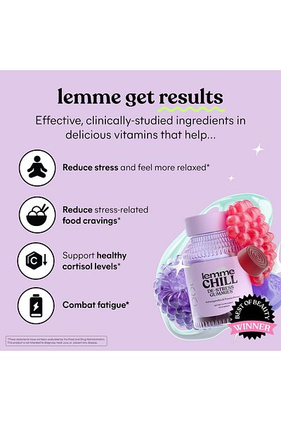 Lemme Chill Stress Relief Gummies: 300mg KSM-66 Ashwagandha, Lemon Balm, Passionflower - Vegan (60ct)