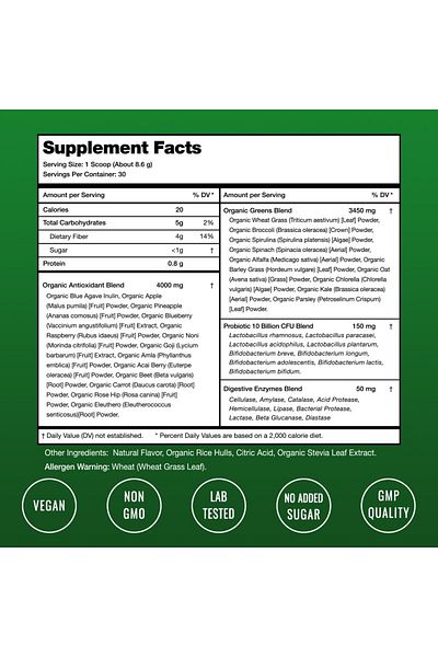NutraChamps Super Greens Powder | 20+ Organic Veggies, Wheat Grass, Spirulina, Chlorella | Antioxidants