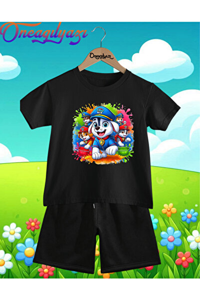 oneagılyazı PAWDOGS Štampano Oversize kroj Dječje šortseve T-shirt seta