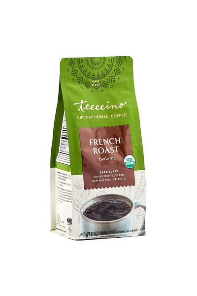 Teeccino French Roast Chicory Coffee, 11oz: Caffeine-Free, Acid-Free, Prebiotic, Dark Roast