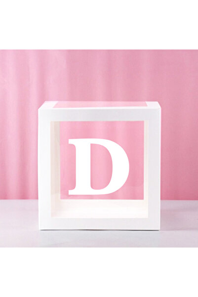 Parti Atölyesi D Harfli 1 Adet Kutu Beyaz Şeffaf Balon Kutusu 25x25cm Yapışka...