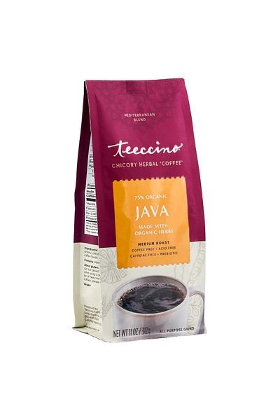 Teeccino Java Chicory Coffee Alternative - Ground Herbal, Prebiotic, Caffeine & Acid Free, Medium Roast, 11oz