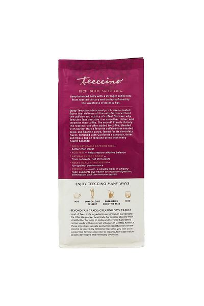 Teeccino Java Chicory Coffee Alternative - Ground Herbal, Prebiotic, Caffeine & Acid Free, Medium Roast, 11oz