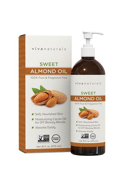 Viva Naturals Sweet Almond Oil for Skin & Hair - Non-Greasy Body & Massage Oil, Essential Oil Carrier, 16 fl oz