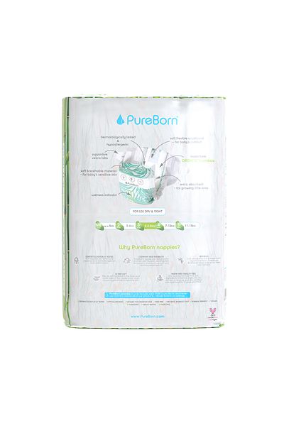 PUREBORN Organic Diapers Size 3 For 5.5-8 Kg Value Pack 56pcs with Daisy Print