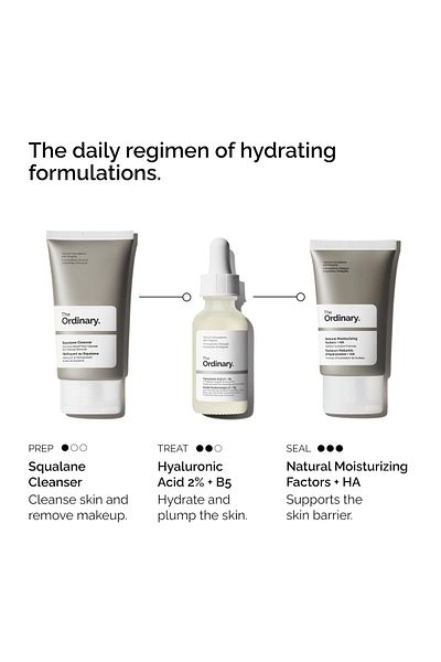 The Ordinary Daily Skincare Set: Squalane Cleanser, Hyaluronic Acid 2% + B5, Natural Moisturizing Factors + HA