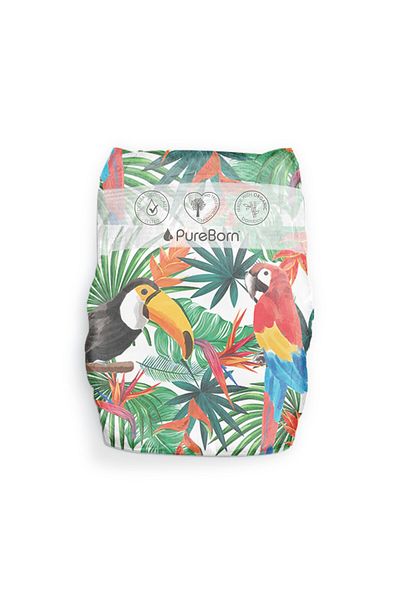 PUREBORN Organic Diapers Size 1 For Upto 5Kg Value Pack 68pcs with Tropic Print