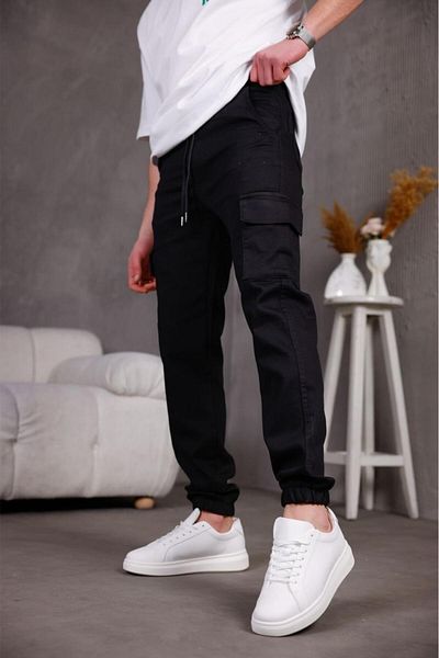 Oksit Hend Slim Fit Lycra Linen Cargo Trousers with Jogging Legs and Elastic Waist