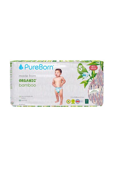 PUREBORN Organic Diapers Size 5 For 11-18 Kg Master Pack 88pcs with Clouds Print