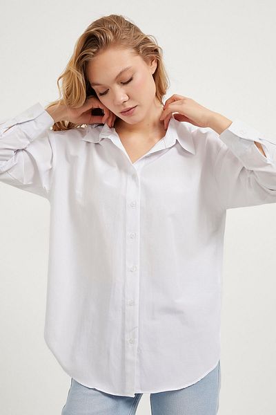 Arma Life Women's Long Sleeve Loose Basic Summer White Shirt