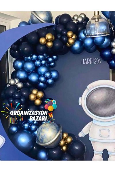 Organizasyon Pazarı Set of 60 Blue-Silver-Chrome Balloon Chains