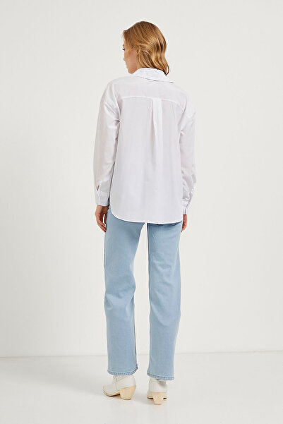 Arma Life Women's Long Sleeve Loose Basic Summer White Shirt