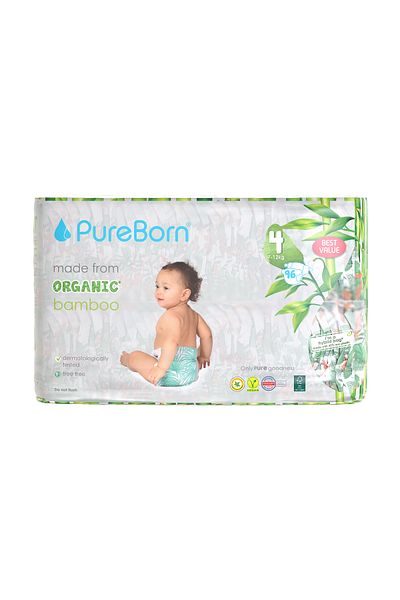 PUREBORN Organic Diapers Size 4 For 7-12 Kg Master Pack 96pcs with Tropic Print