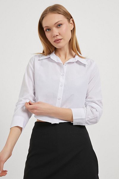 Arma Life Cămașă scurtă de vară cu mânecă lungă, albă, crop