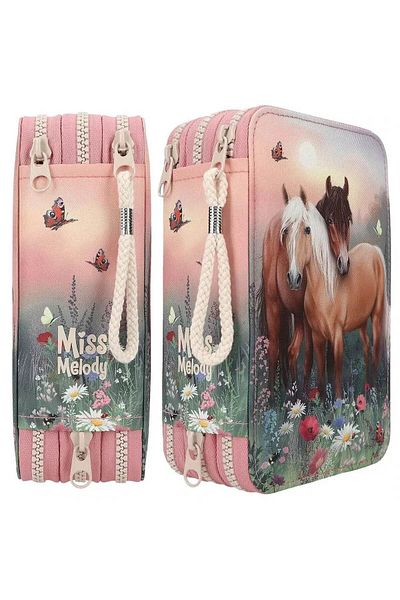 Top Model Pencil case equipped with 3 zippers Top Model Miss Melody Flowers