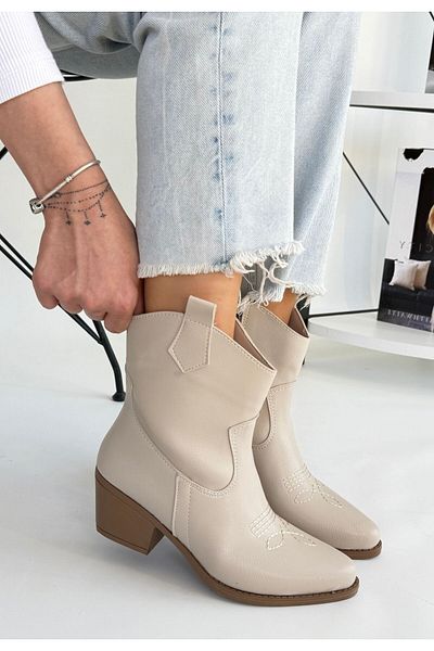 Aemido Akver Beige Leather Heeled Boots