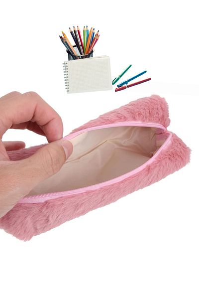 MoMMe Plush Pen Holder-Pencil Case-Makeup Bag (Pink)