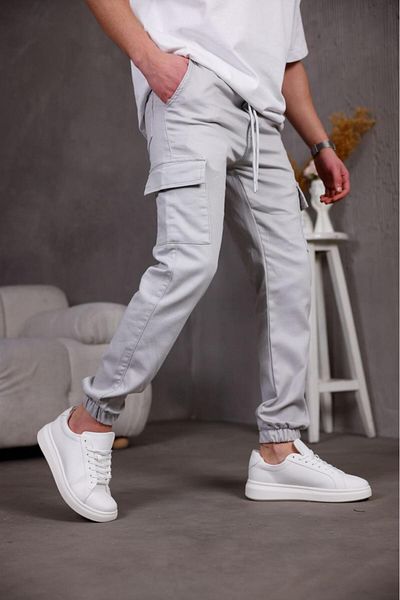 Oksit Hend Slim Fit Lycra Linen Cargo Trousers with Jogging Legs and Elastic Waist