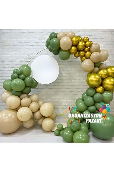 Organizasyon Pazarı 60 Pieces Chrome Gold-Sea Sand-Eucalyptus Balloon Chain Set