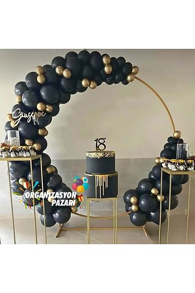 Organizasyon Pazarı Pastel Black Chrome Gold - 60 Pieces Balloon Chain Set