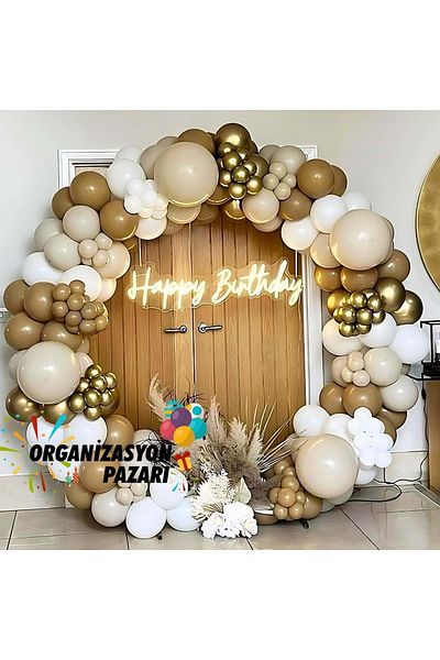 Organizasyon Pazarı 60 Pieces Chrome Gold-Caramel-Sea Sand-White Balloon Chain Set