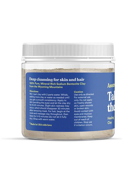 Asutra Indian Healing Clay Mask, 1 lb - Deep Pore Cleansing, Acne, Anti-Aging, Unscented Bentonite