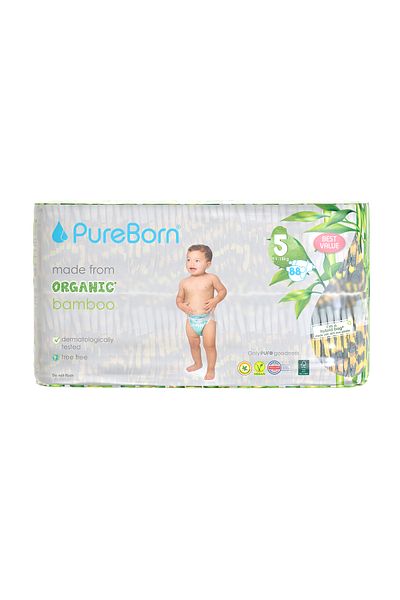 PUREBORN Organic Diapers Size 5 For 11-18 Kg Master Pack 88pcs with Leopard Print