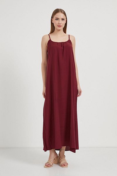 Arma Life Women's Square Neck Maxi Summer Strap Long Burgundy Dress