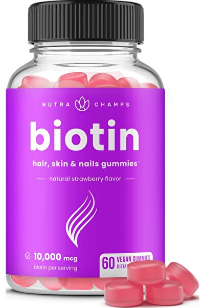 NutraChamps Biotin Gummies 10000mcg - High Potency Hair, Skin & Nails Vitamins - Vegan, Non-GMO