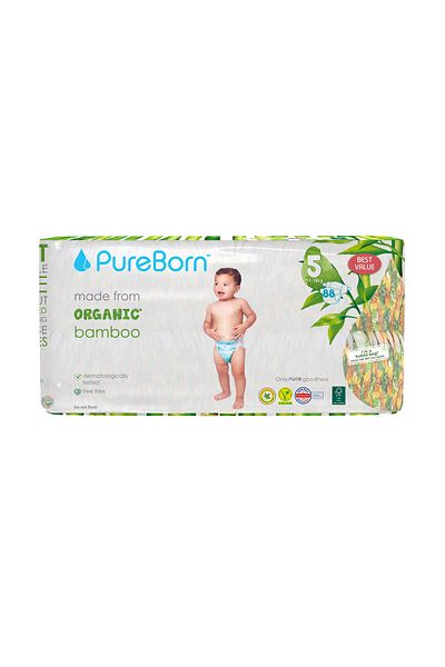 PUREBORN Organic Diapers Size 5 For 11-18 Kg Master Pack 88pcs with Sunflower Print