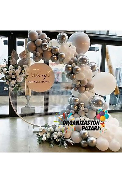 Organizasyon Pazarı Set of 60 White Pastel Chrome Silver Balloon Chains