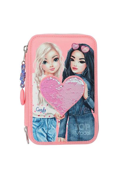 Top Model Pencil Case Equipped With 3 Zippers Love With Sequins