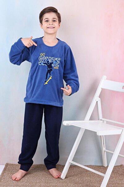 Mutlu City Yeni Sezon Sonbahar/Kış Erkek Çocuk Skate Desenli Polar Pijama Tak...