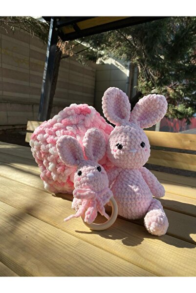 Blue Home Lıght Amigurumi Organik Oyuncak Tavşan Yumuşak Yapıda Bebekler İçin...