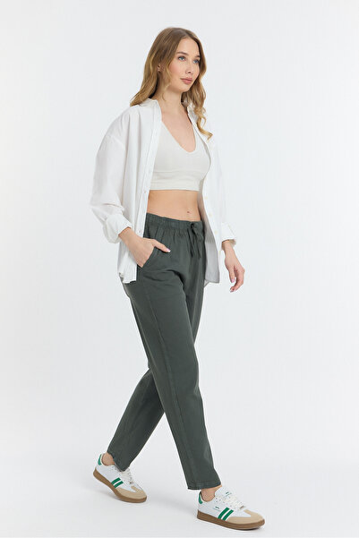 MAXIMILLIAN Kadın Keten Yazlık Bol Kesim Kesim Pantolon HAKİ