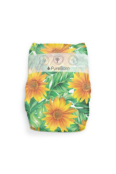 PUREBORN Organic Diapers Size 5 For 11-18 Kg Value Pack 44pcs with Sunflower Print