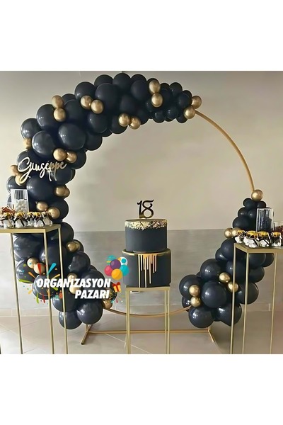 Organizasyon Pazarı Pastel Black and Chrome Gold 100 Pieces Balloon Chain Set
