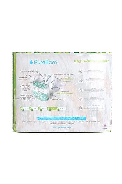 PUREBORN Organic Diapers Size 4 For 7-12 Kg Single Pack 24pcs with Pineapple Print