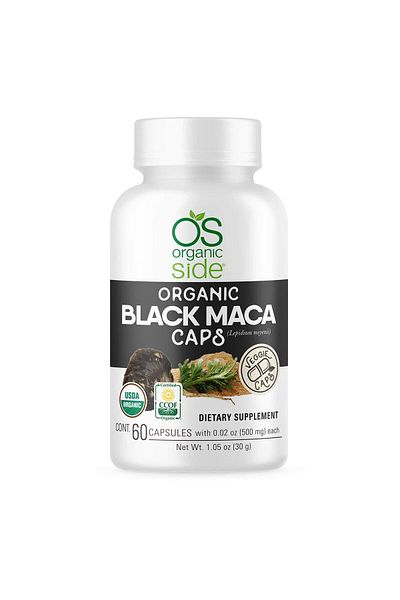 OS Organic Side Black Maca 60 Capsules - Adaptogen - Certified USDA - Non GMO - Vegan