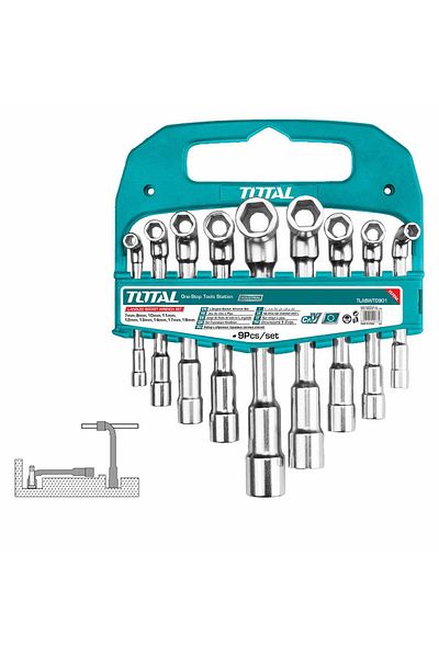 TOTAL 9PCS L-Angled Socket Wrench Set – Chrome Vanadium Steel, Industrial-Grade Tools  7mm To 19mm