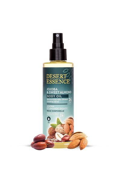 Desert Essence Jojoba & Sweet Almond Body Oil Spray, 8.28 oz - Gluten-Free, Vegan, 24hr Moisture, Soothes Skin