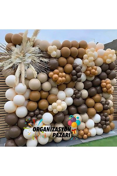 Organizasyon Pazarı Set of 100 White and Coffee-Caramel Sea Sand Balloon Chains